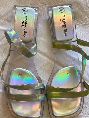 Vintage Y2K Montego Bay Club Holographic Clear Lucite Sandals Size 9.5